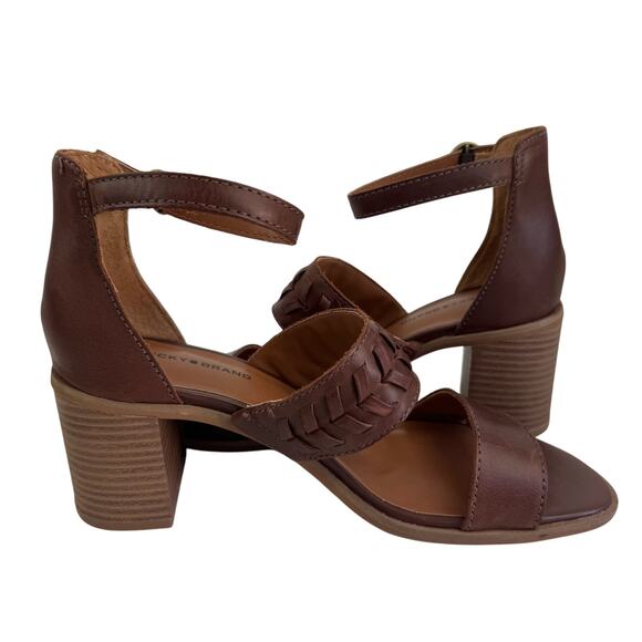 LUCKY BRAND SERENAY LEATHER BLOCK HEELED SANDALS IN BROWN NWOB WOMEN'S SIZE 8 - Picture 6 of 14